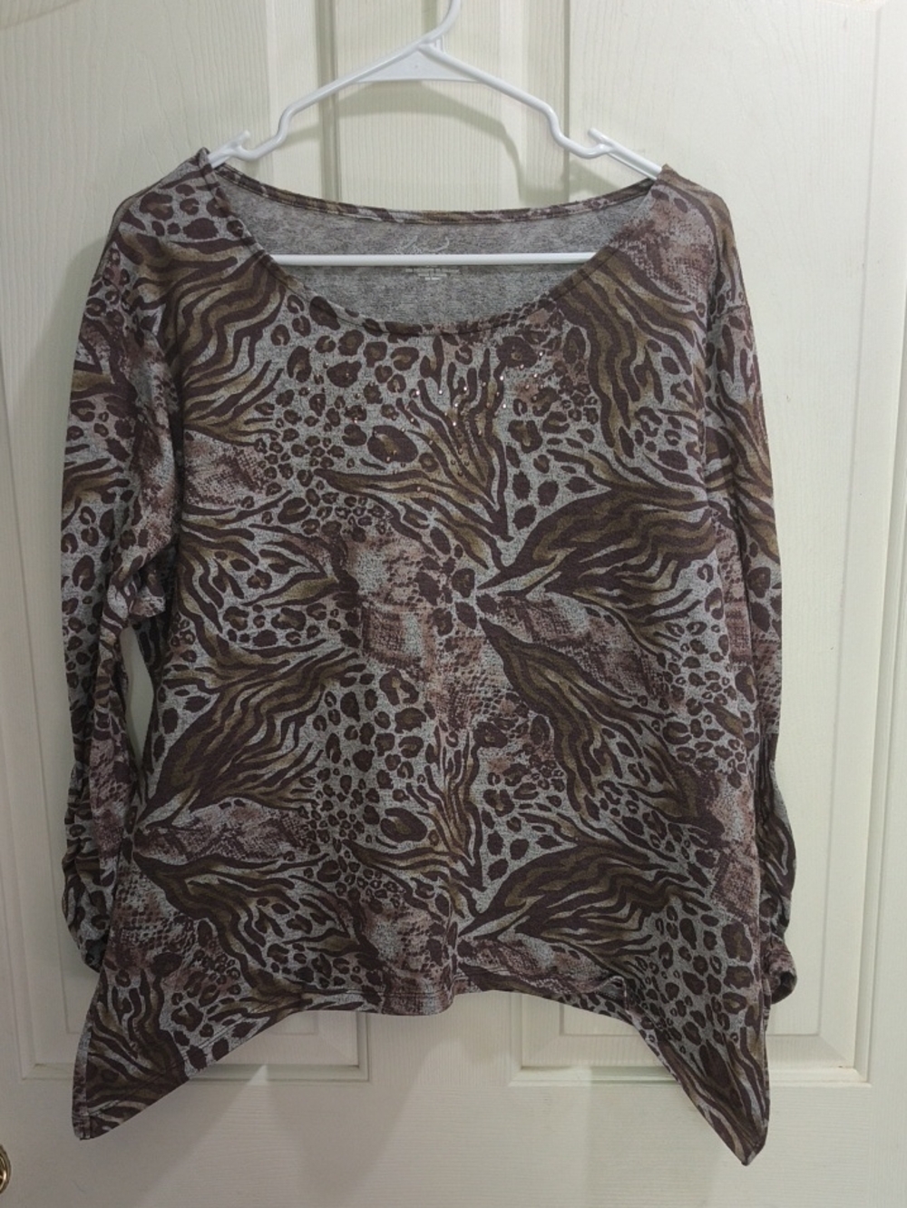 Kim Rogers Brown & Taupe Animal-Print Long Sleeve Top